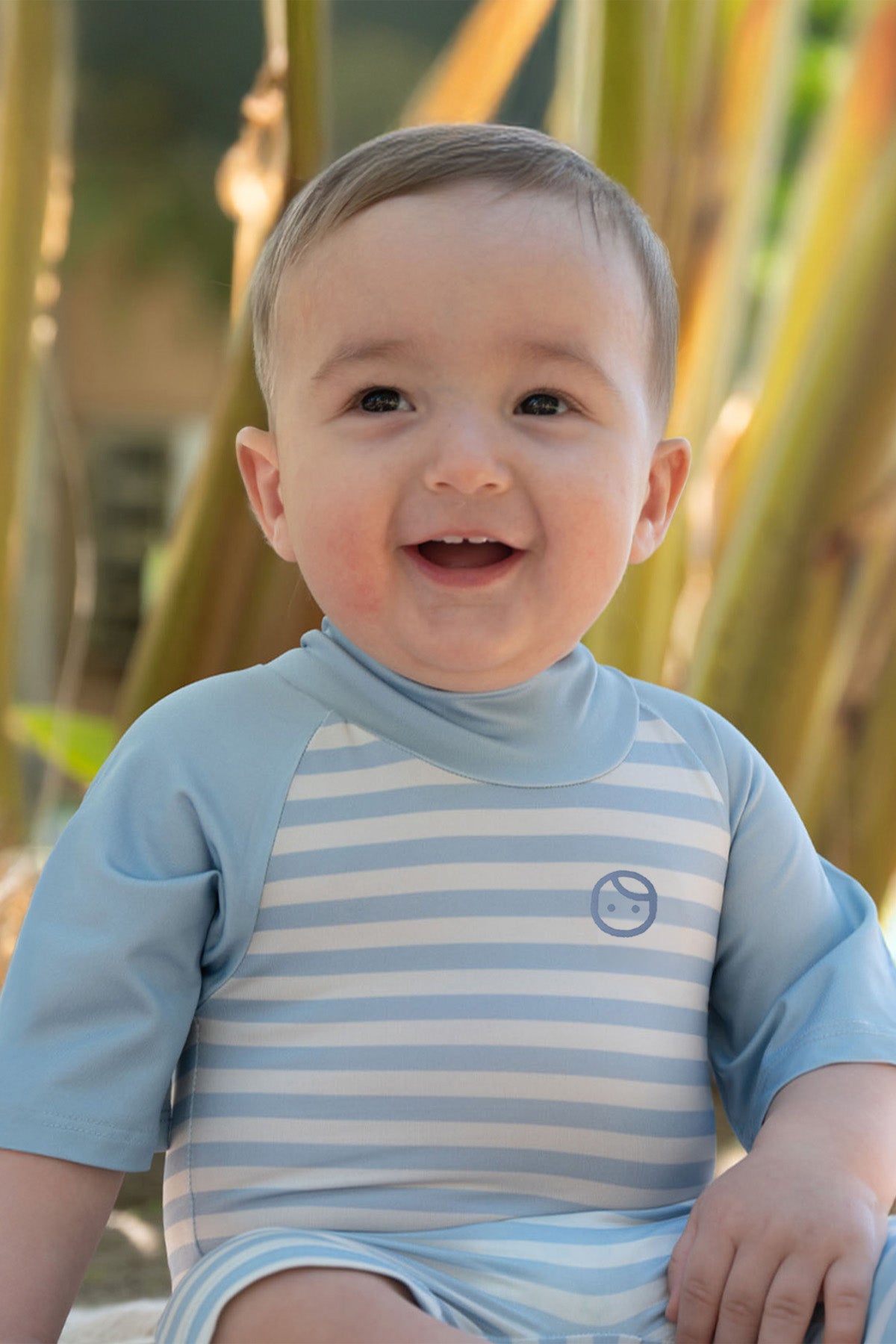 Kısa Kollu Tulum UV Korumalı Mavi Line Bebek Mayo Mayo Little Gusto