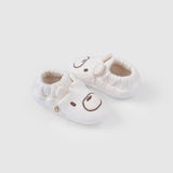 Kapitone Ayıcık Nakışlı Bebek Ekru Patik
