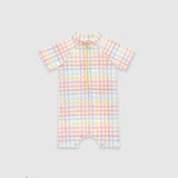 UV Korumalı Bebek Tek Parça Alttan Çıtçıtlı Ön Fermuarlı Mayo Rainbow Gingham Mayo Sand Mother