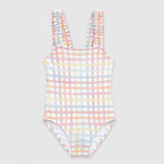 UV Korumalı Kız Çocuk Mayo Rainbow Gingham Mayo Sand Mother