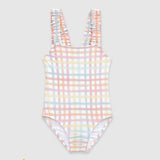 UV Korumalı Kız Çocuk Mayo Rainbow Gingham Mayo Sand Mother