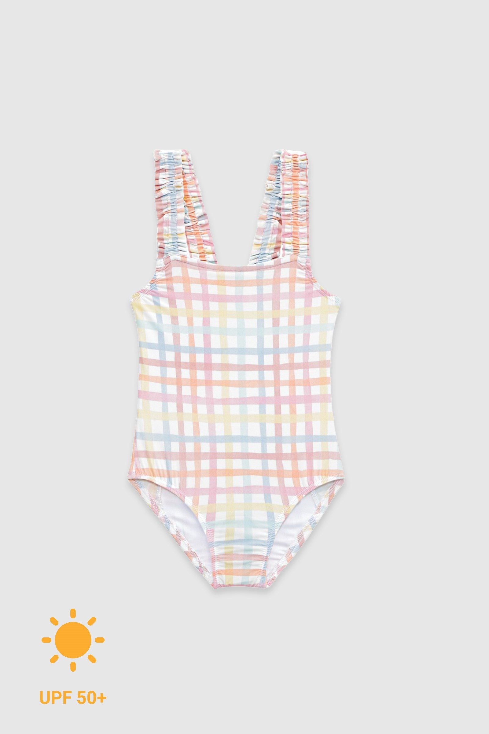 UV Korumalı Kız Çocuk Mayo Rainbow Gingham Mayo Sand Mother