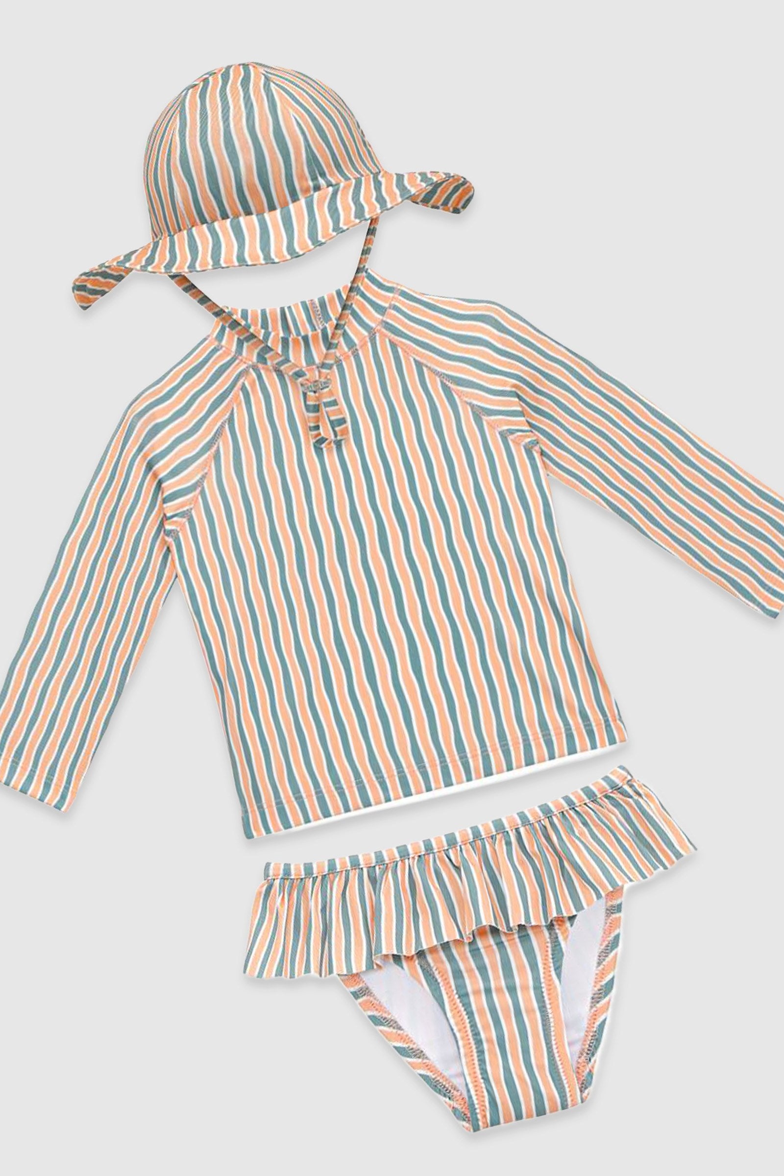 UV Korumalı Uzun Kollu Şapkalı Kız Bebek Mayo Seti Orange Oasis Mayo Sand Mother