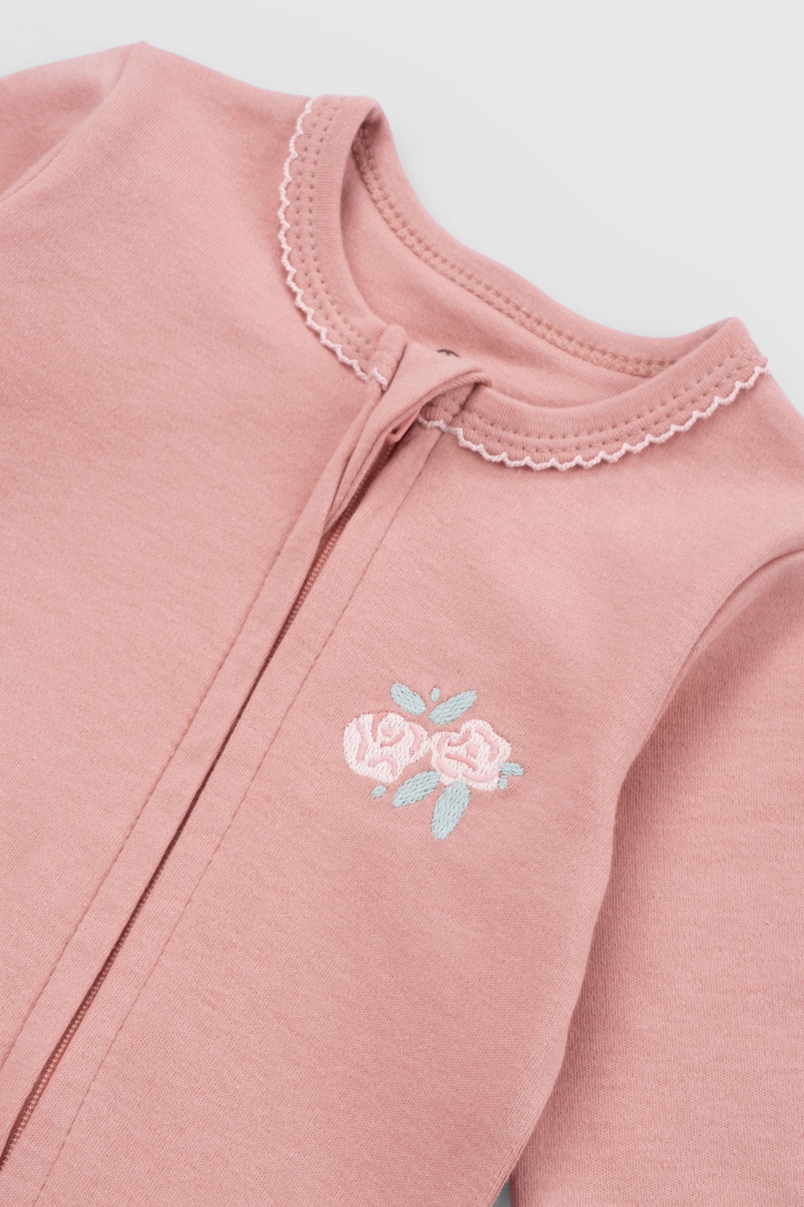Organik Pamuk Pembe Fermuarlı Bebek Tulum Seti Little Gusto