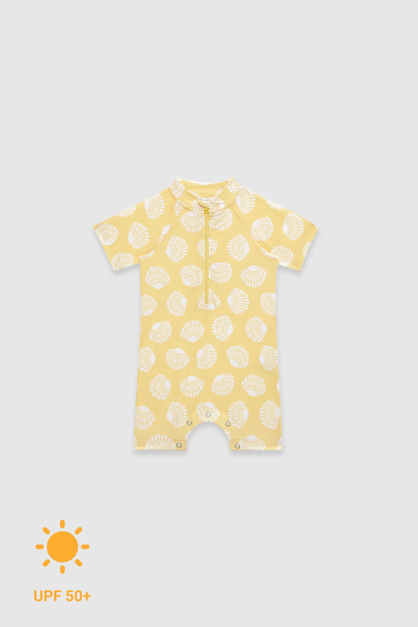 UV Korumalı Bebek Tek Parça Alttan Çıtçıtlı Ön Fermuarlı Mayo Sunny Shells Mayo Sand Mother