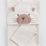 ORGANİK PAMUK EKRU LEOPAR HAVLU KUNDAK SETİ