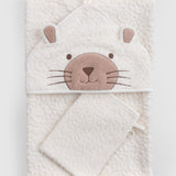 ORGANİK PAMUK EKRU LEOPAR HAVLU KUNDAK SETİ