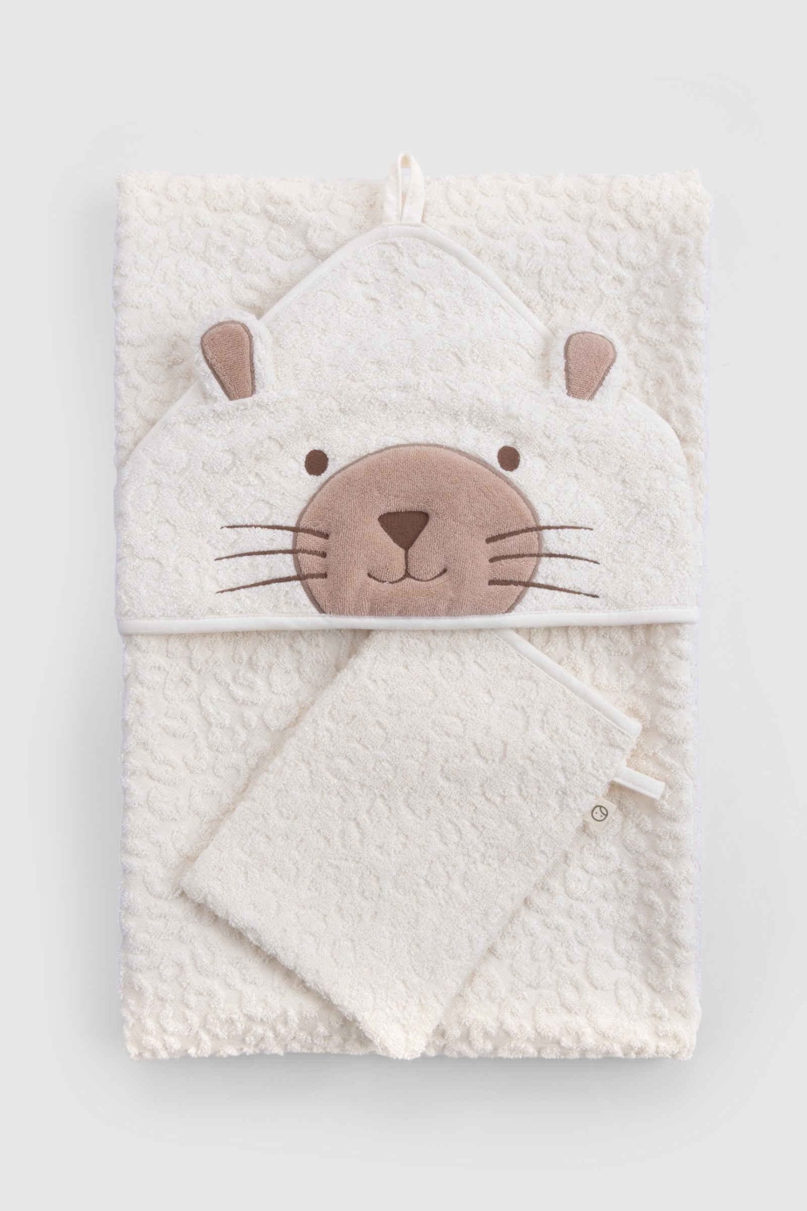 ORGANİK PAMUK EKRU LEOPAR HAVLU KUNDAK SETİ