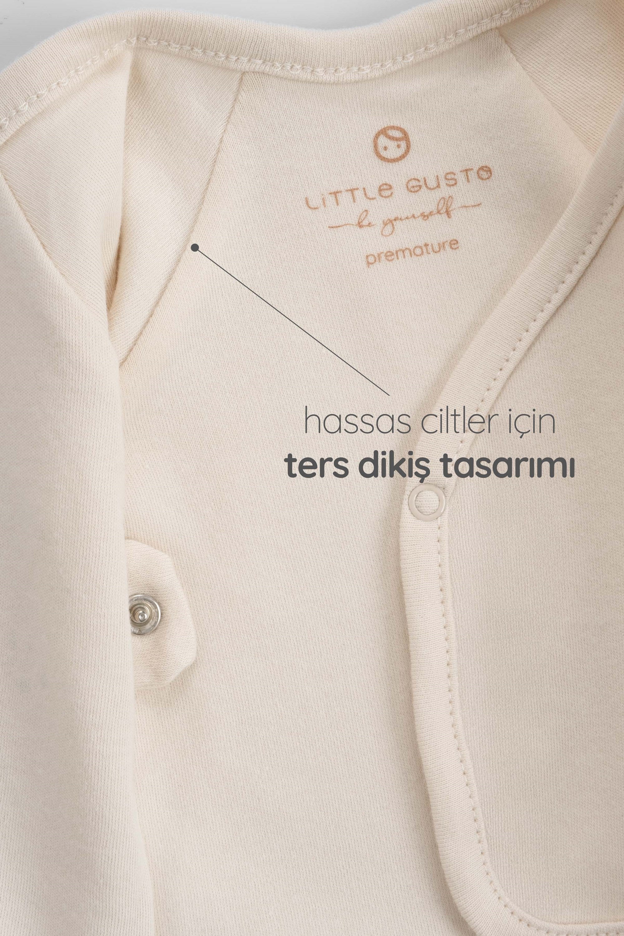 Ters Dikişli Organik Pamuk Ekru Prematüre Kruvaze Takım