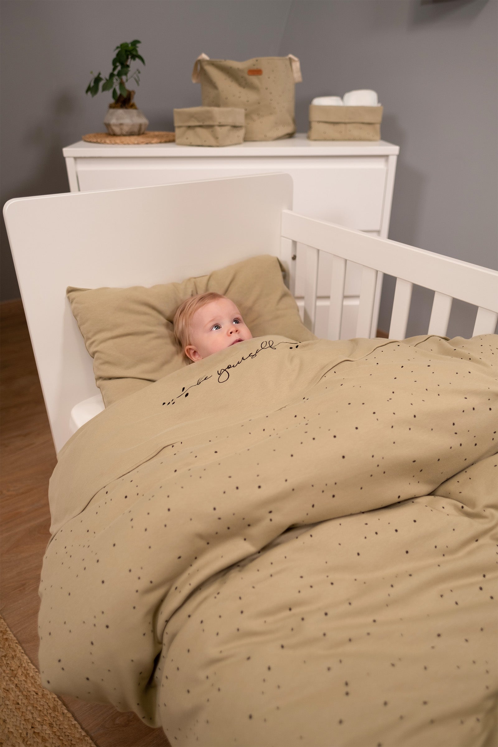 Organik Pamuk Cosmos Haki Bebek Nevresim Yastık Seti Nevresim Little Gusto