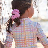 UV Korumalı Uzun Kollu Tek Parça Kız Çocuk Mayo Rainbow Gingham Mayo Sand Mother