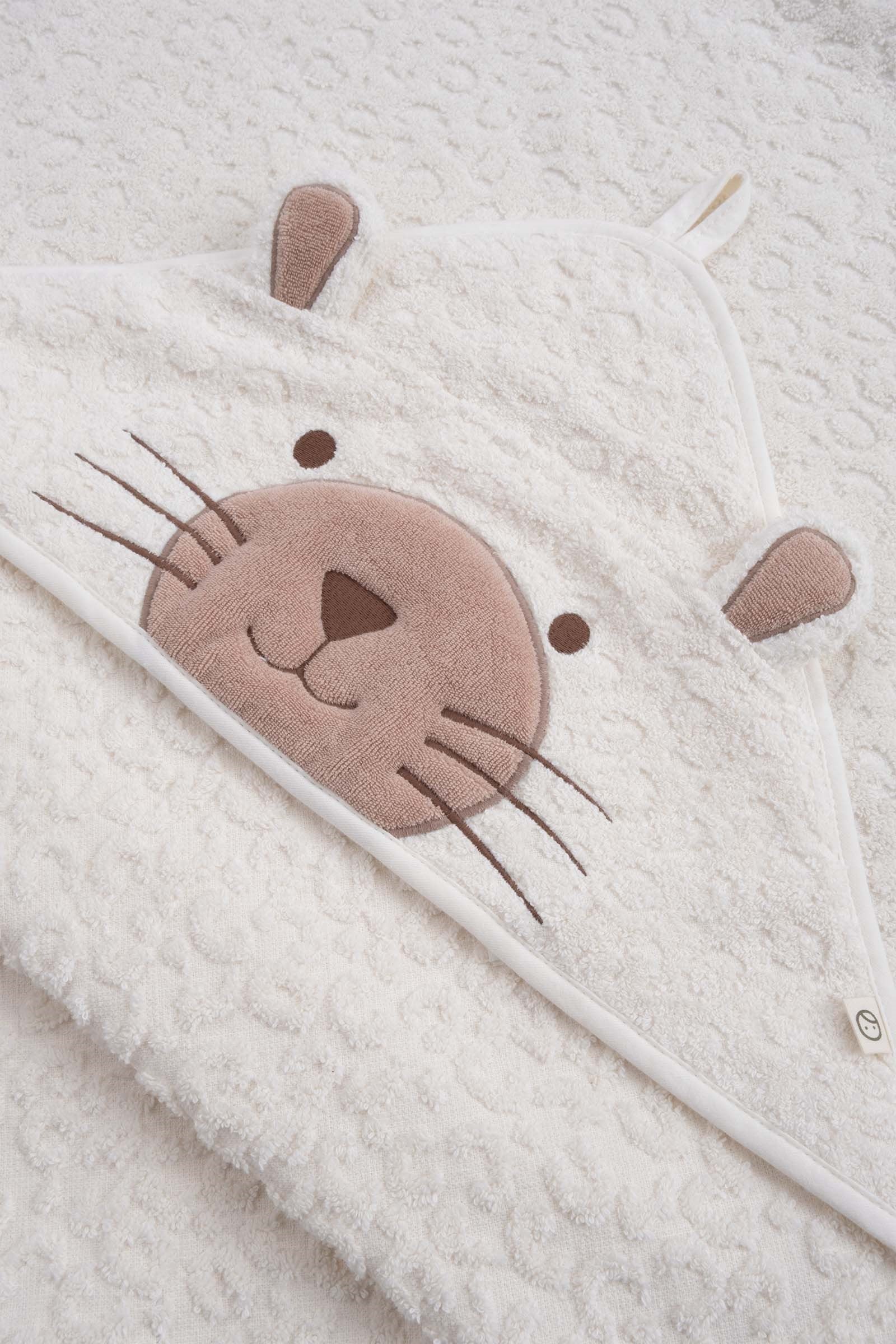 ORGANİK PAMUK EKRU LEOPAR HAVLU KUNDAK SETİ