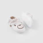 Kapitone Ayıcık Nakışlı Bebek Ekru Patik