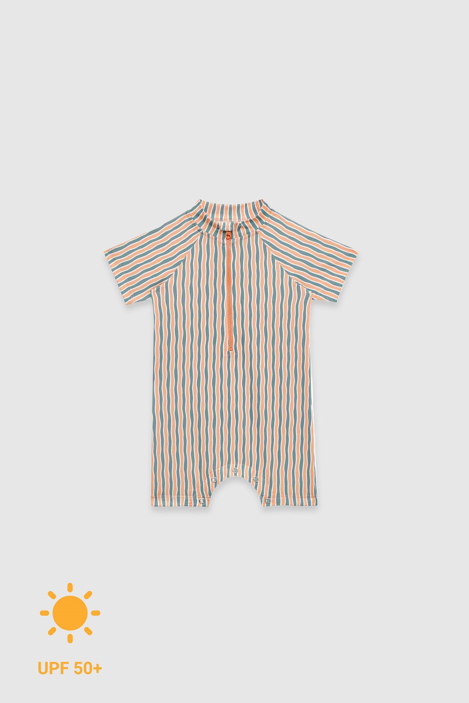 UV Korumalı Bebek Tek Parça Alttan Çıtçıtlı Önü Fermuarlı Mayo Orange Oasis Mayo Sand Mother