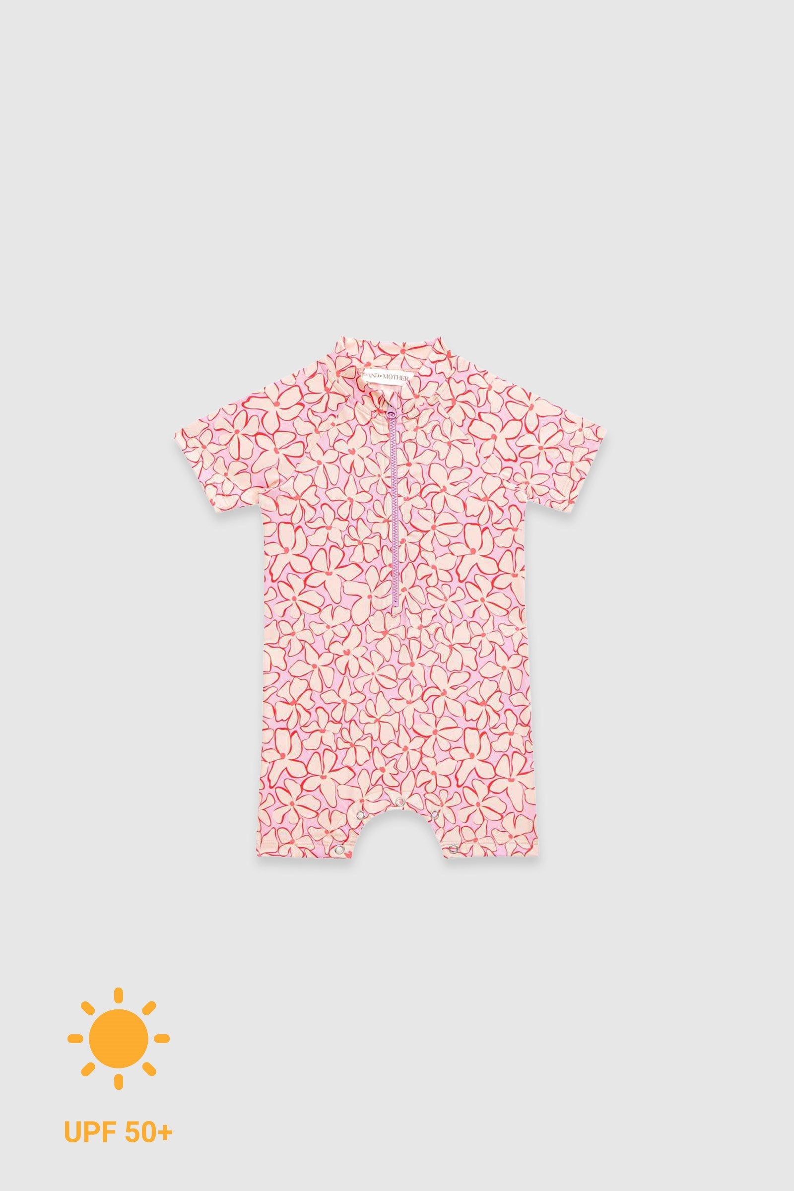 UV Korumalı Bebek Tek Parça Alttan Çıtçıtlı Ön Fermuarlı Mayo Lilac Blossom Mayo Sand Mother