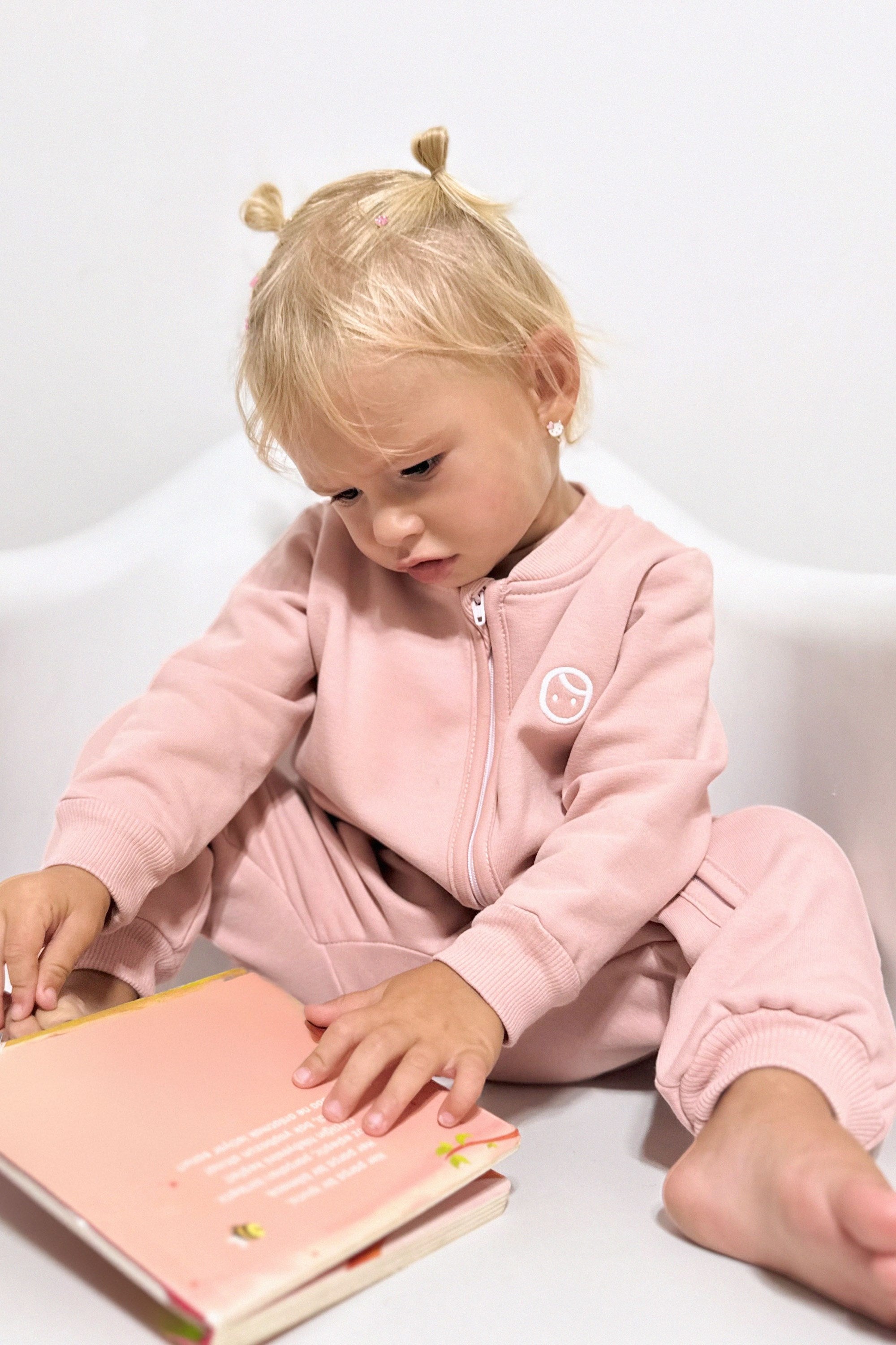 Organik Pamuklu Pembe Fermuarlı Bebek Tulumu