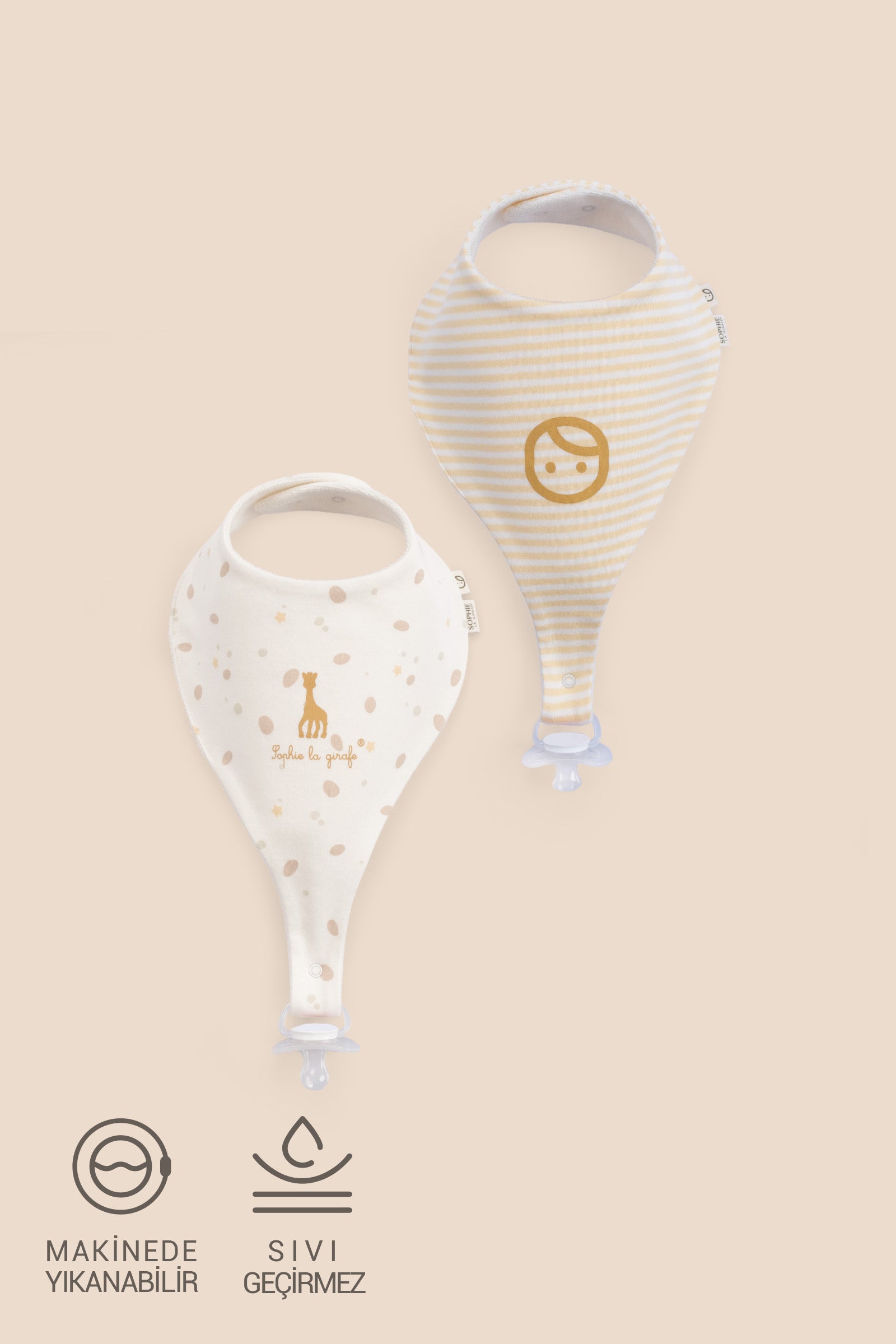 Sophie la girafe 2'li Sıvı Geçirmez Emzik Tutucu Önlük Seti Önlük Little Gusto