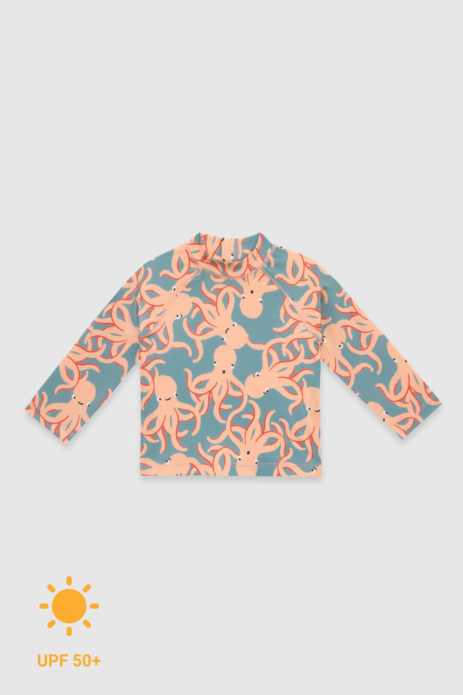 UV Korumalı Uzun Kollu Erkek Bebek Üst Mayo Octopus Mayo Sand Mother