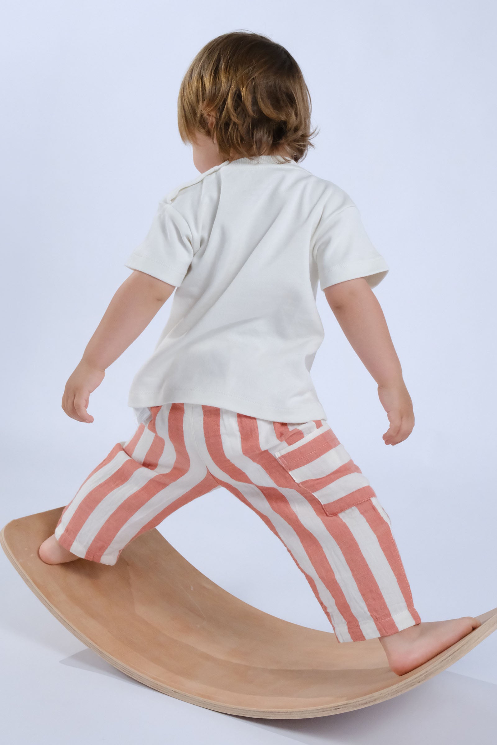 Organik Pamuk Müslin Bebek Pantolonu Turuncu Çizgili Pantolon Little Gusto