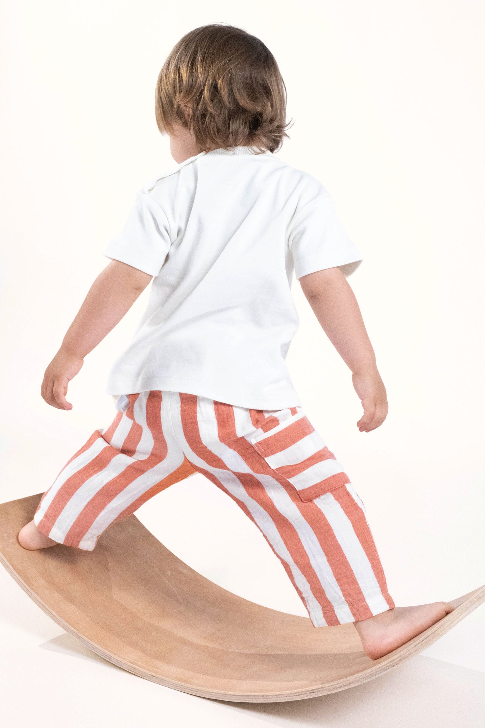 Organik Pamuk Müslin Bebek Pantolonu Turuncu Çizgili Pantolon Little Gusto