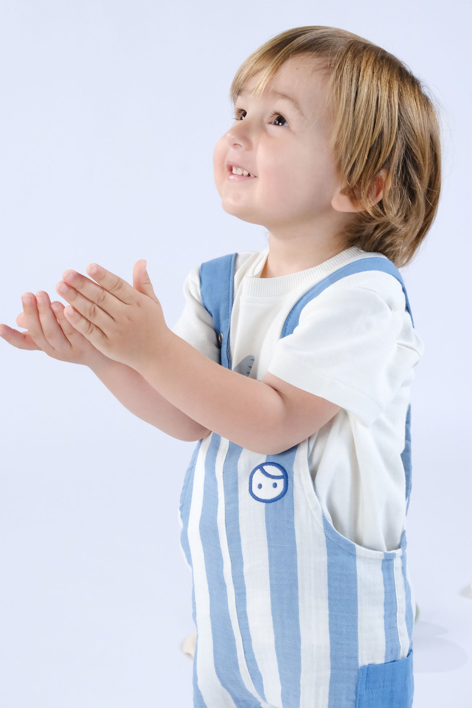 Organik Pamuk Müslin Bebek Salopet Mavi Çizgili Salopet Little Gusto