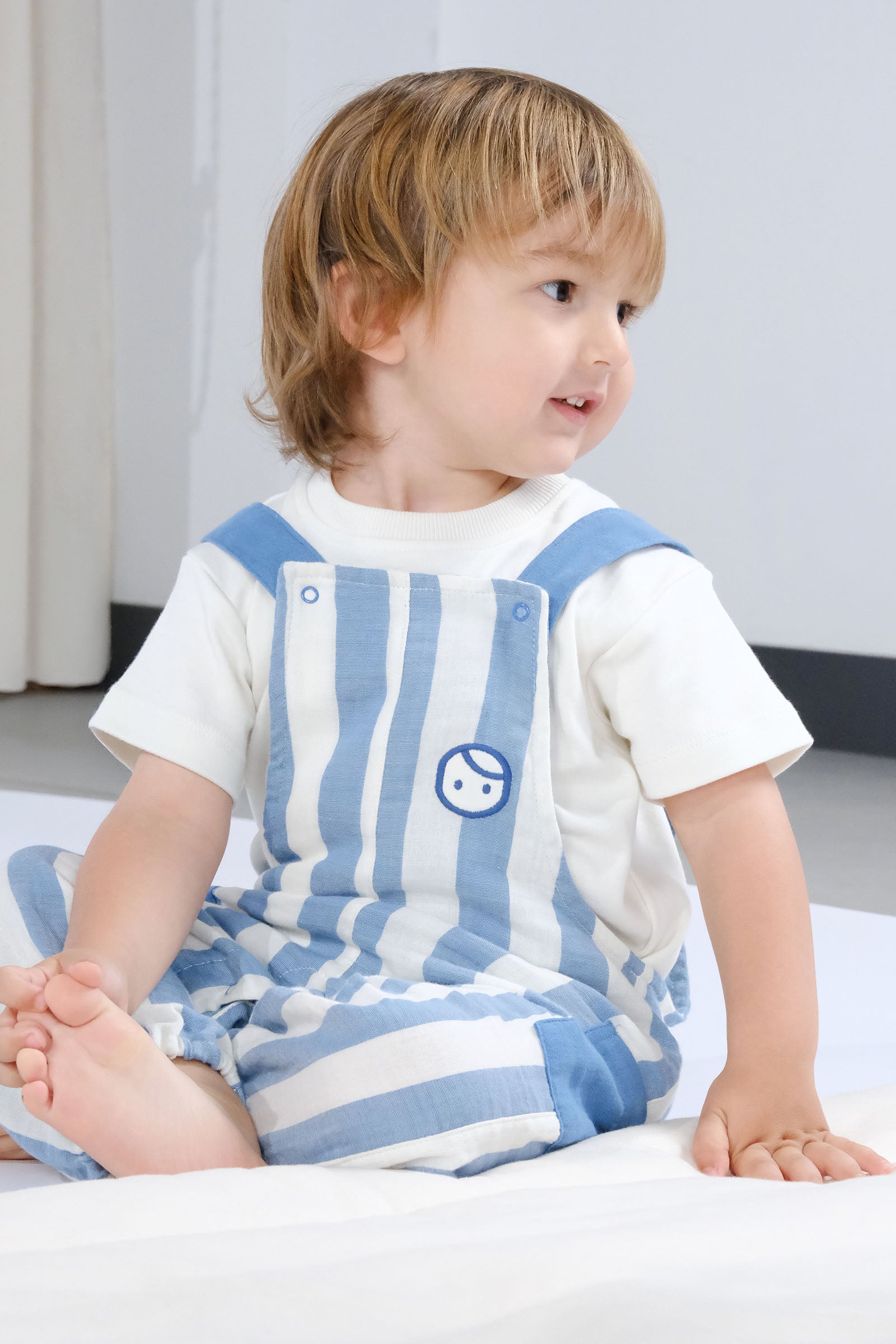 Organik Pamuk Müslin Bebek Salopet Mavi Çizgili Salopet Little Gusto