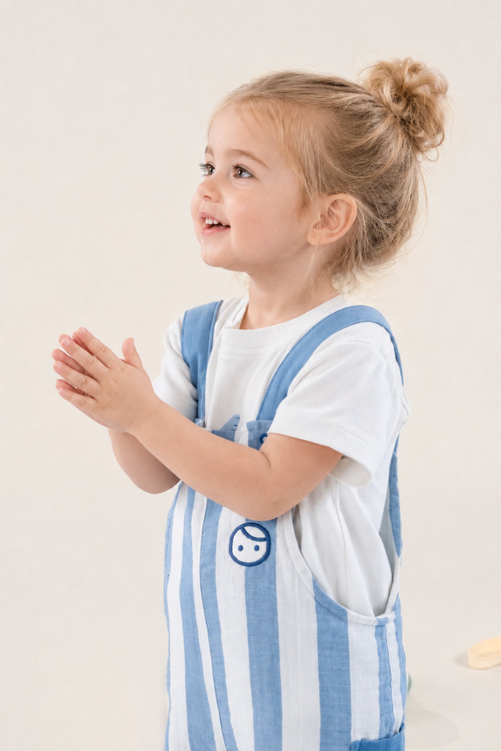 Organik Pamuk Müslin Bebek Salopet Mavi Çizgili Salopet Little Gusto