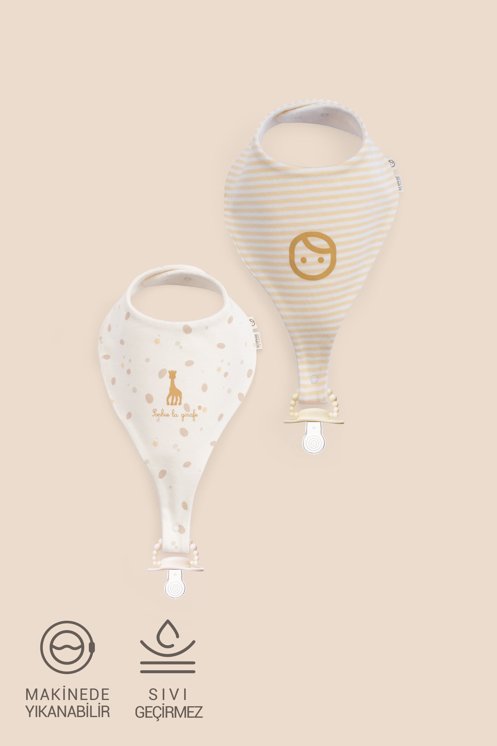 Sophie la girafe 2'li Sıvı Geçirmez Emzik Tutucu Önlük Seti Önlük Little Gusto